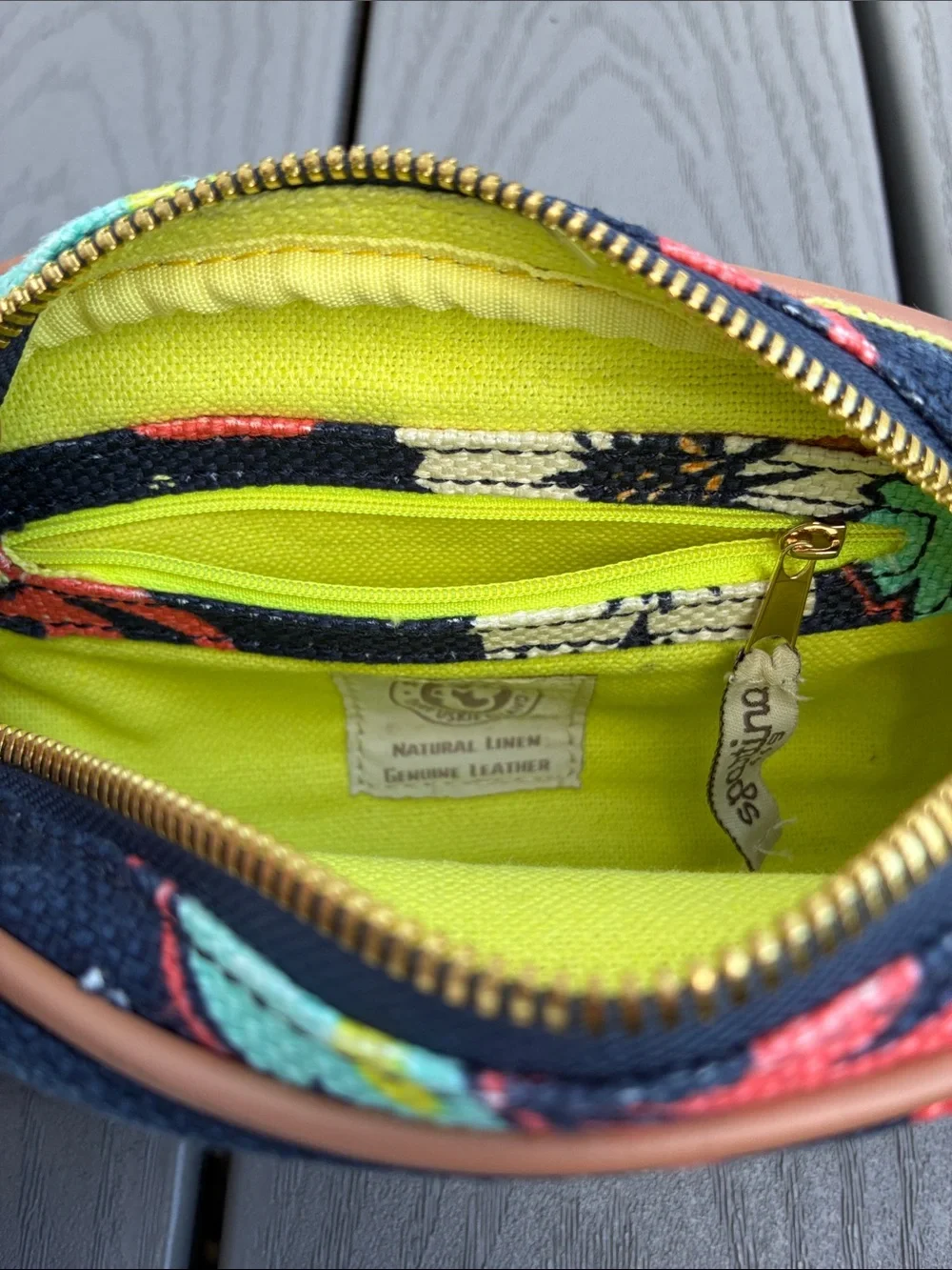Spartina 449 Linen & Leather Wristlet Cosmetic Bag Floral Multicolor